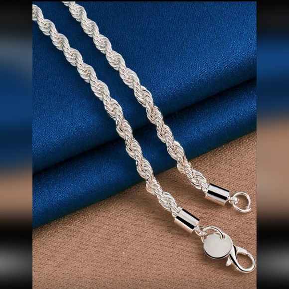 925 Sterling Silver 4mm Twisted Rope chain Necklace 20" - Picture 6 of 8